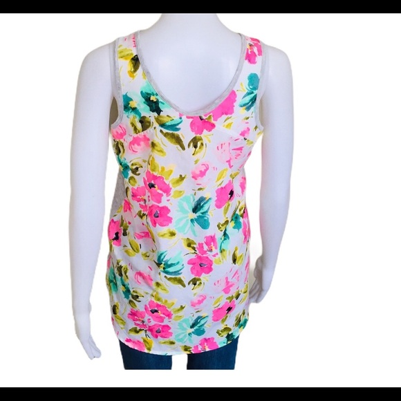 MERONA Floral Mixed Media Sleeveless Tank/Top With Scoop Neck Grey Size Small - Picture 5 of 15